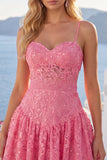 Hot Pink Applique Spaghetti Straps A Line Homecoming Dress with Bow