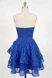 Sweetheart Royal Blue A Line Lace Applique Corset Homecoming Dress with Bow