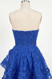 Sweetheart Royal Blue A Line Lace Applique Corset Homecoming Dress with Bow