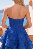 Sweetheart Royal Blue A Line Lace Applique Corset Homecoming Dress with Bow