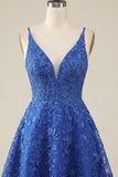 Royal Blue Applique Spaghetti Straps A Line Homecoming Dress