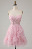 Cute Pink A Line Applique Sweetheart Homecoming Dress with Ruffles