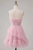 Cute Pink A Line Applique Sweetheart Homecoming Dress with Ruffles