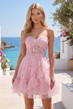 Cute Pink A Line Applique Sweetheart Homecoming Dress with Ruffles