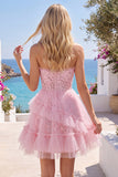 Cute Pink A Line Applique Sweetheart Homecoming Dress with Ruffles