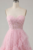 Cute Pink A Line Applique Sweetheart Homecoming Dress with Ruffles