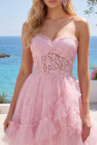 Cute Pink A Line Applique Sweetheart Homecoming Dress with Ruffles