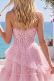 Cute Pink A Line Applique Sweetheart Homecoming Dress with Ruffles
