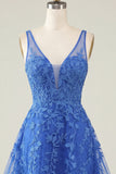 Pink A-Line V-Neck Applique Short Homecoming Dress