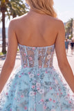 Pink Sweetheart Beaded Applique Corset A Line Floral Homecoming Dress
