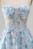 Pink Sweetheart Beaded Applique Corset A Line Floral Homecoming Dress