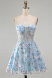 Pink Sweetheart Beaded Applique Corset A Line Floral Homecoming Dress