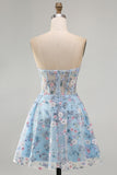 Pink Sweetheart Beaded Applique Corset A Line Floral Homecoming Dress