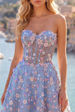 Pink Sweetheart Beaded Applique Corset A Line Floral Homecoming Dress
