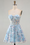 Pink Sweetheart Beaded Applique Corset A Line Floral Homecoming Dress