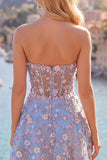 Pink Sweetheart Beaded Applique Corset A Line Floral Homecoming Dress