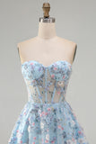 Pink Sweetheart Beaded Applique Corset A Line Floral Homecoming Dress