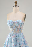 Pink Sweetheart Beaded Applique Corset A Line Floral Homecoming Dress