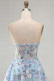 Pink Sweetheart Beaded Applique Corset A Line Floral Homecoming Dress
