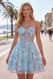 Pink Sweetheart Beaded Applique Corset A Line Floral Homecoming Dress
