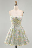 Pink Sweetheart Beaded Applique Corset A Line Floral Homecoming Dress