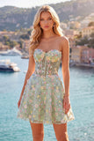Pink Sweetheart Beaded Applique Corset A Line Floral Homecoming Dress