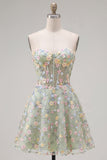 Pink Sweetheart Beaded Applique Corset A Line Floral Homecoming Dress