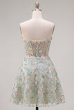 Pink Sweetheart Beaded Applique Corset A Line Floral Homecoming Dress