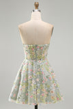 Pink Sweetheart Beaded Applique Corset A Line Floral Homecoming Dress