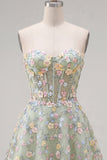 Pink Sweetheart Beaded Applique Corset A Line Floral Homecoming Dress