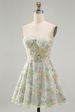 Pink Sweetheart Beaded Applique Corset A Line Floral Homecoming Dress