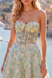 Pink Sweetheart Beaded Applique Corset A Line Floral Homecoming Dress