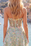 Pink Sweetheart Beaded Applique Corset A Line Floral Homecoming Dress