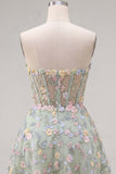 Pink Sweetheart Beaded Applique Corset A Line Floral Homecoming Dress
