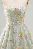 Pink Sweetheart Beaded Applique Corset A Line Floral Homecoming Dress