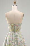 Pink Sweetheart Beaded Applique Corset A Line Floral Homecoming Dress