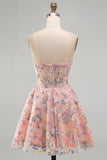 Pink Sweetheart Beaded Applique Corset A Line Floral Homecoming Dress