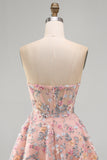 Pink Sweetheart Beaded Applique Corset A Line Floral Homecoming Dress