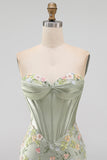 Sweetheart Corset Bodycon Blue Floral Homecoming Dress with Appliques
