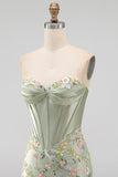Sweetheart Corset Bodycon Blue Floral Homecoming Dress with Appliques