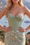 Sweetheart Corset Bodycon Blue Floral Homecoming Dress with Appliques