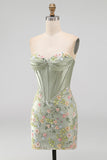Sweetheart Corset Bodycon Blue Floral Homecoming Dress with Appliques