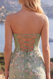 Sweetheart Corset Bodycon Blue Floral Homecoming Dress with Appliques