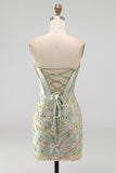 Sweetheart Corset Bodycon Blue Floral Homecoming Dress with Appliques