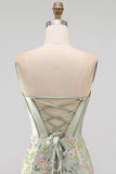 Sweetheart Corset Bodycon Blue Floral Homecoming Dress with Appliques