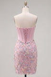 Sweetheart Corset Bodycon Blue Floral Homecoming Dress with Appliques