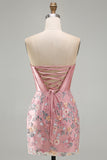 Sweetheart Corset Bodycon Blue Floral Homecoming Dress with Appliques