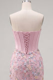 Sweetheart Corset Bodycon Blue Floral Homecoming Dress with Appliques