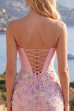 Sweetheart Corset Bodycon Blue Floral Homecoming Dress with Appliques