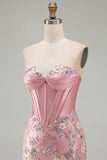 Sweetheart Corset Bodycon Blue Floral Homecoming Dress with Appliques